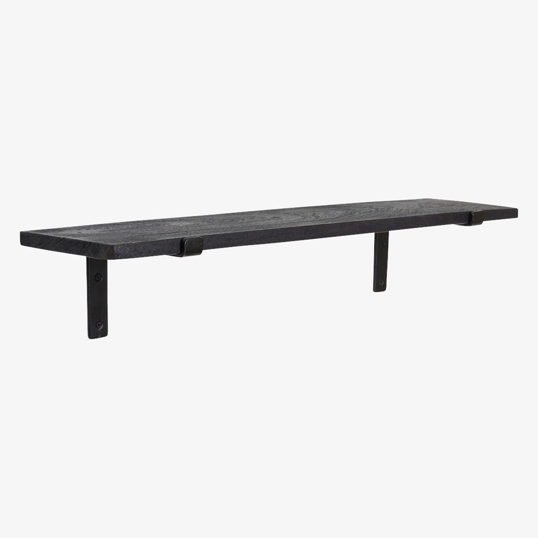 Kayu Living black industrial wall shelf made from FSC-recycled wood with a sleek, minimalist design.