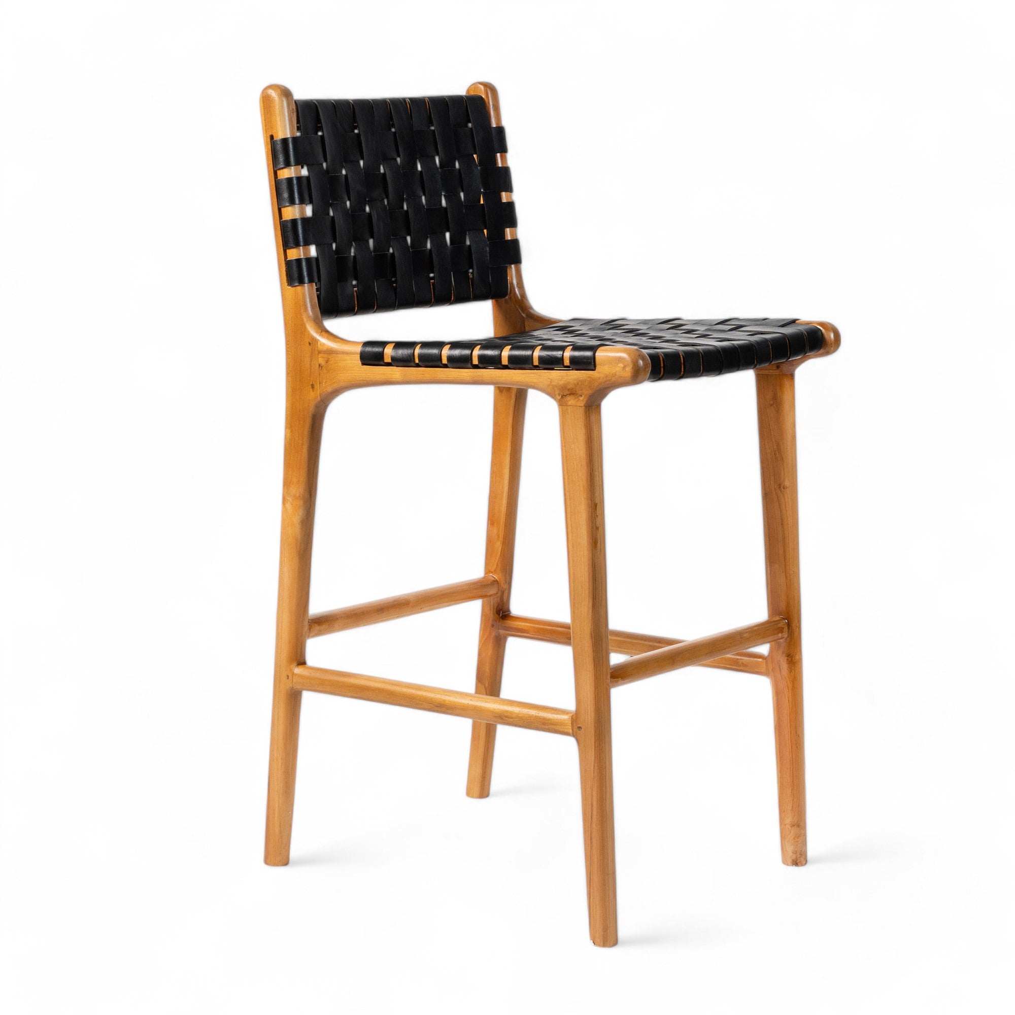 Counter Stool 'Umalas' in Teak and Leather
