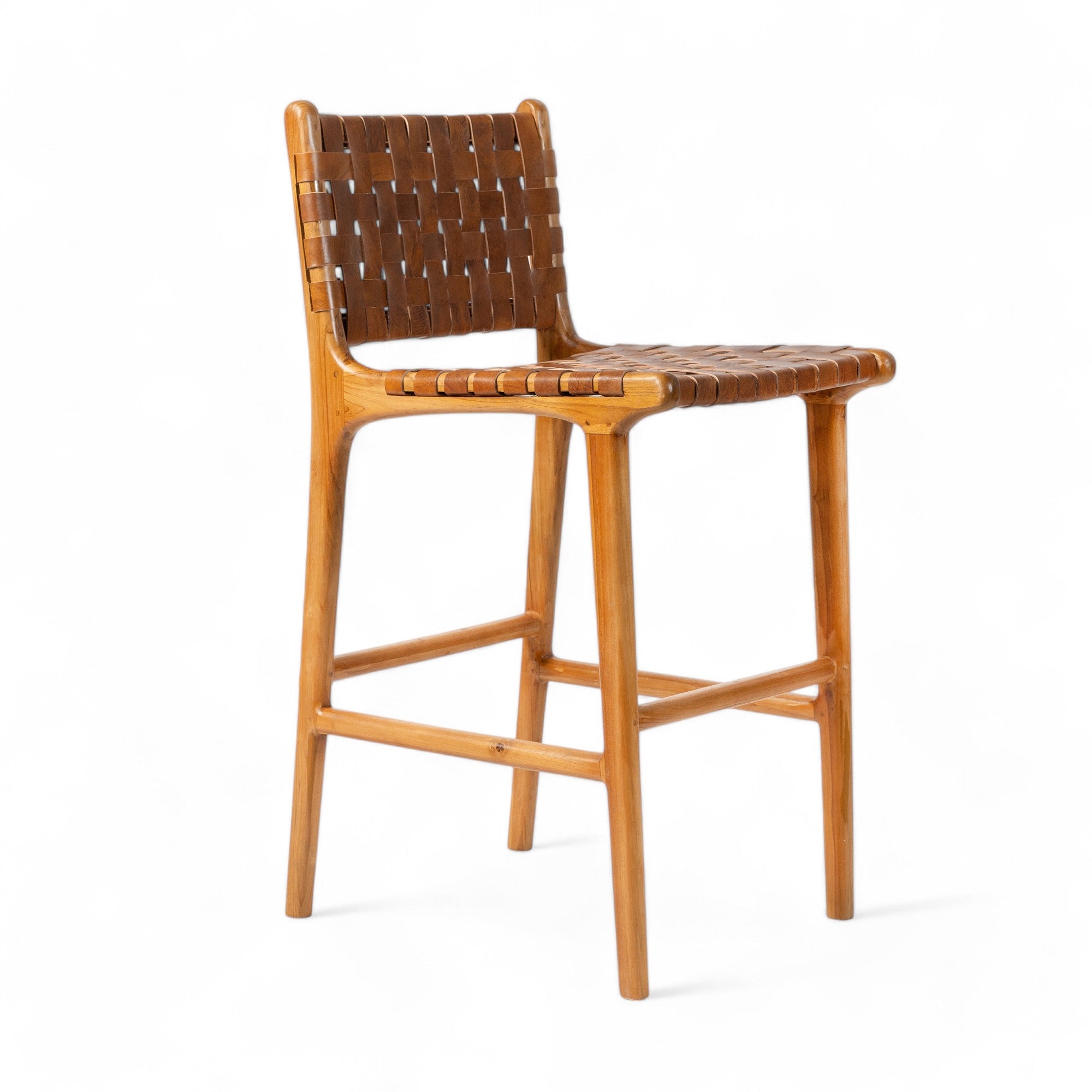 Counter Stool 'Sanur' in Teak and Leather