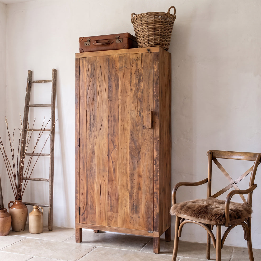 Farmwood cabinet by Raw Materials made from FSC recycled wood, showcasing a stylish, eco-friendly wooden storage cabinet.