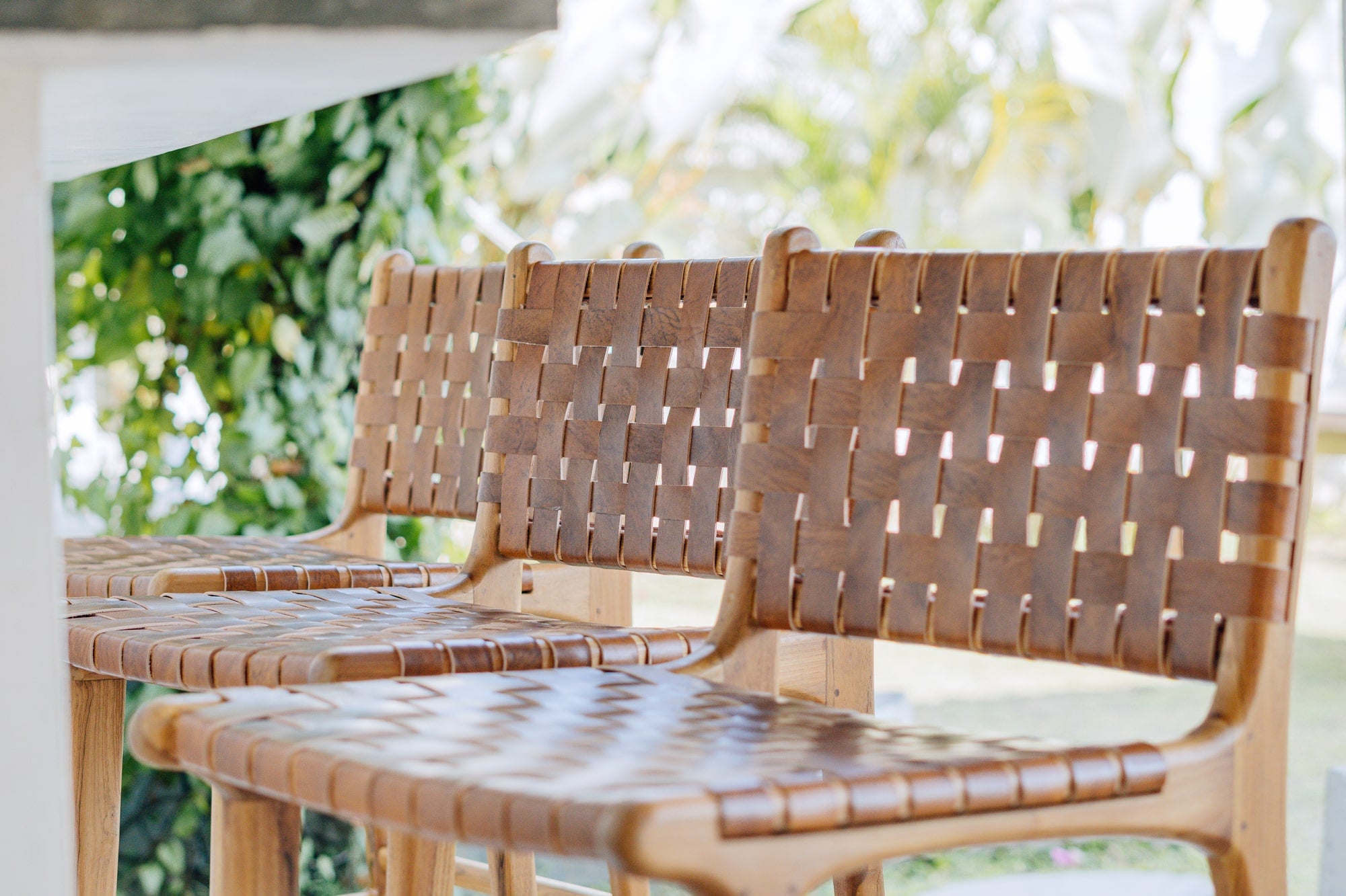 Counter Stool 'Sanur' in Teak and Leather