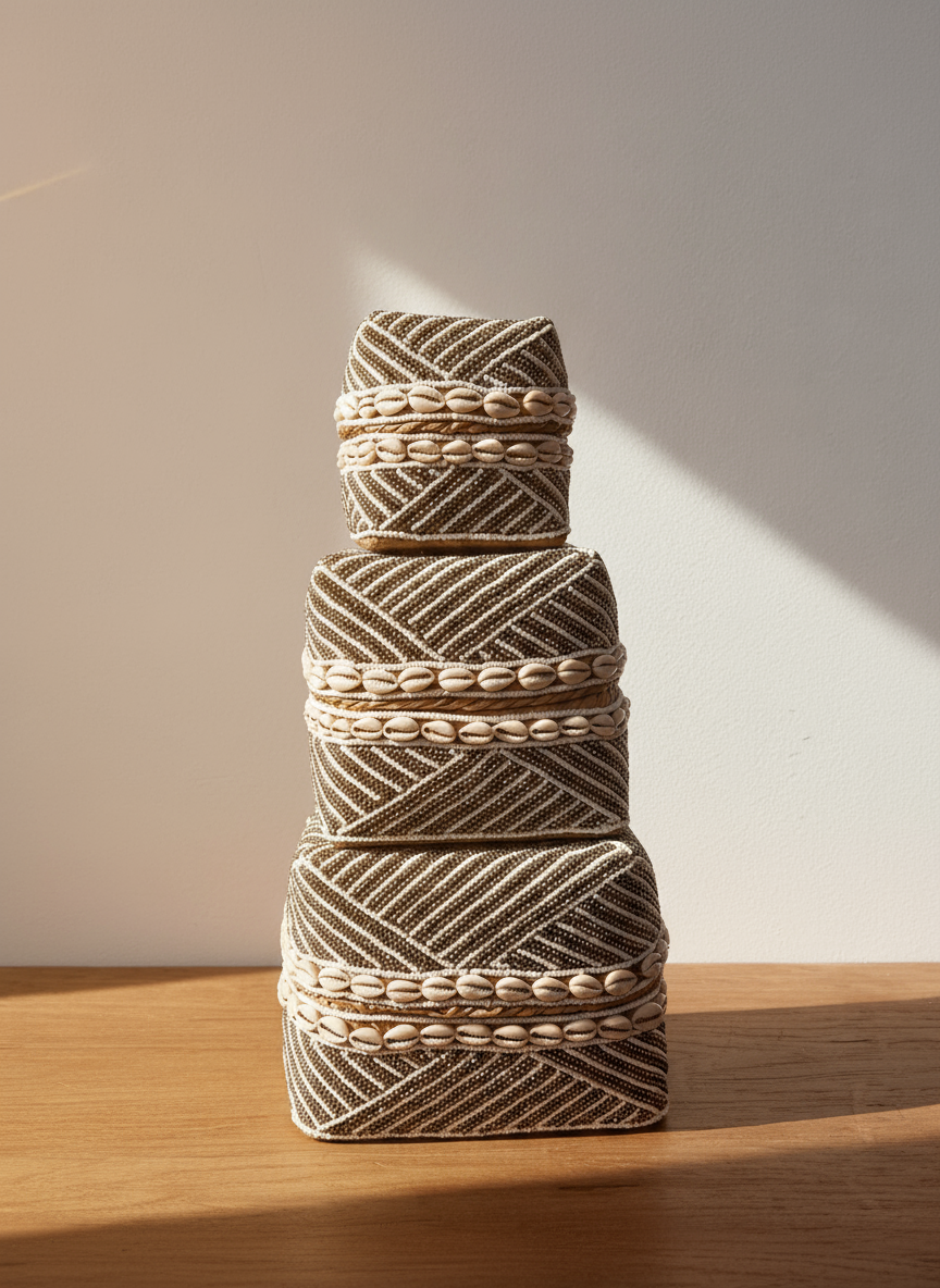 Beaded Box - Gold & White, Shells