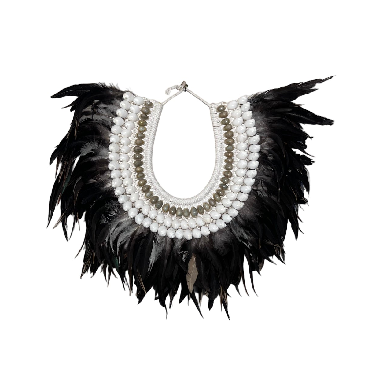 Feather Necklace – Charcoal Ivory