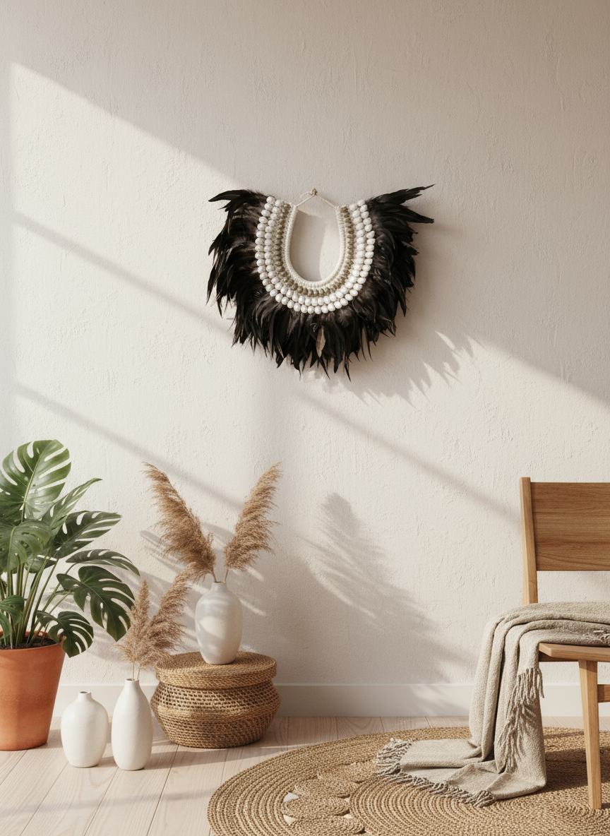 Feather Necklace – Charcoal Ivory