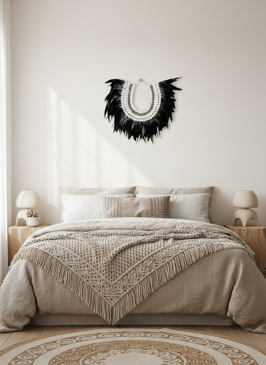 Feather Necklace – Charcoal Ivory