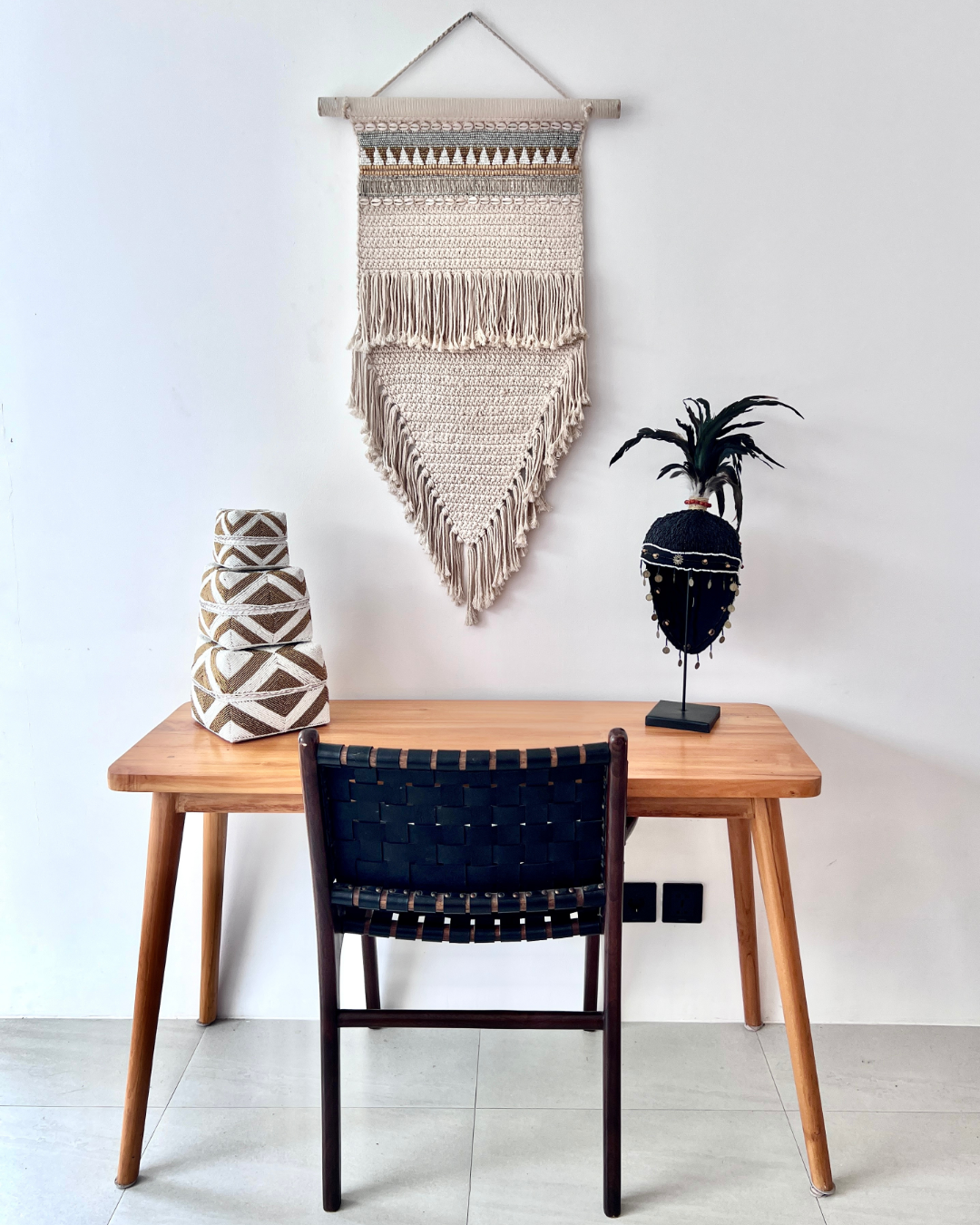 Macrame Wall Hanging - Beads & Shells, 100x55 cm