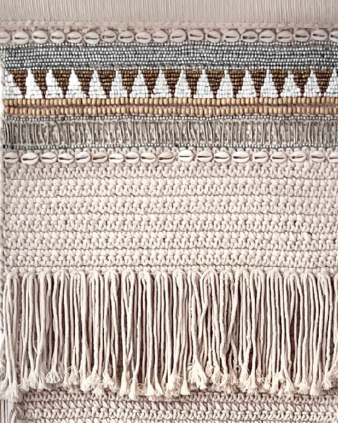 Macrame Wall Hanging - Beads & Shells, 100x55 cm