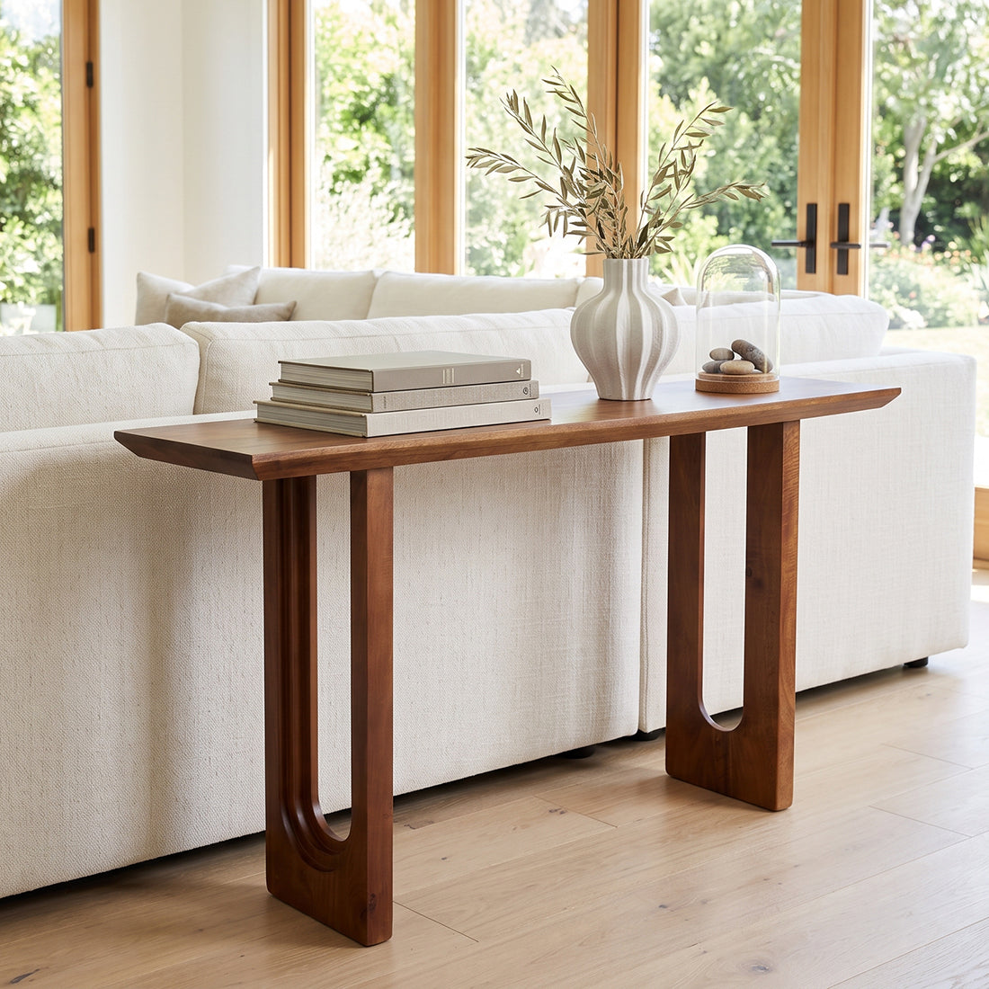 Raw Materials Bullnose Chamfered mango wood console table with sleek design and smooth edges, ideal for modern home decor.