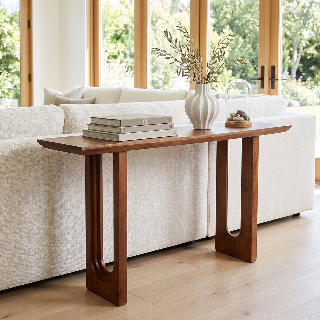 Raw Materials bullnose chamfered mango wood console table with sleek design and smooth finish, perfect for modern living spaces.