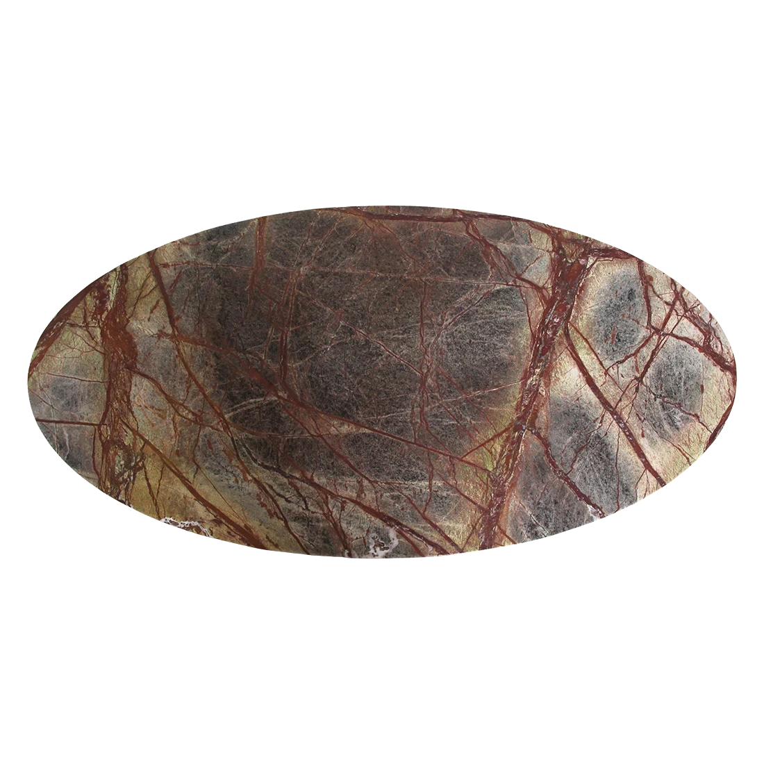 Kayu Living Bizar oval coffee table top with unique dark brown and red veined marble pattern
