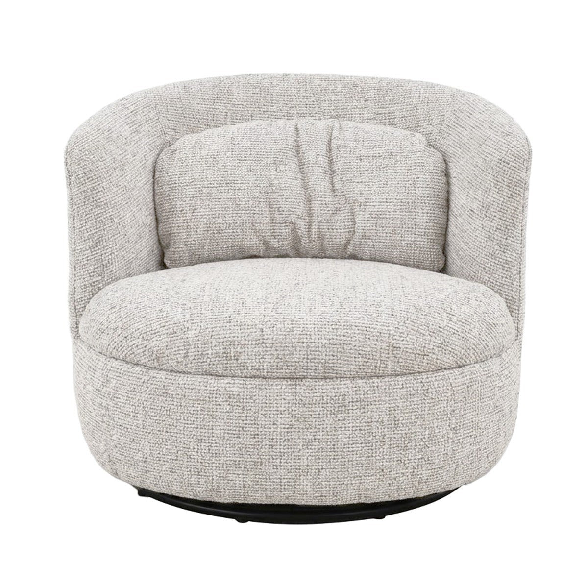 Kayu Living Britt swivel armchair in beige textured fabric with a rounded back and plush seat cushion