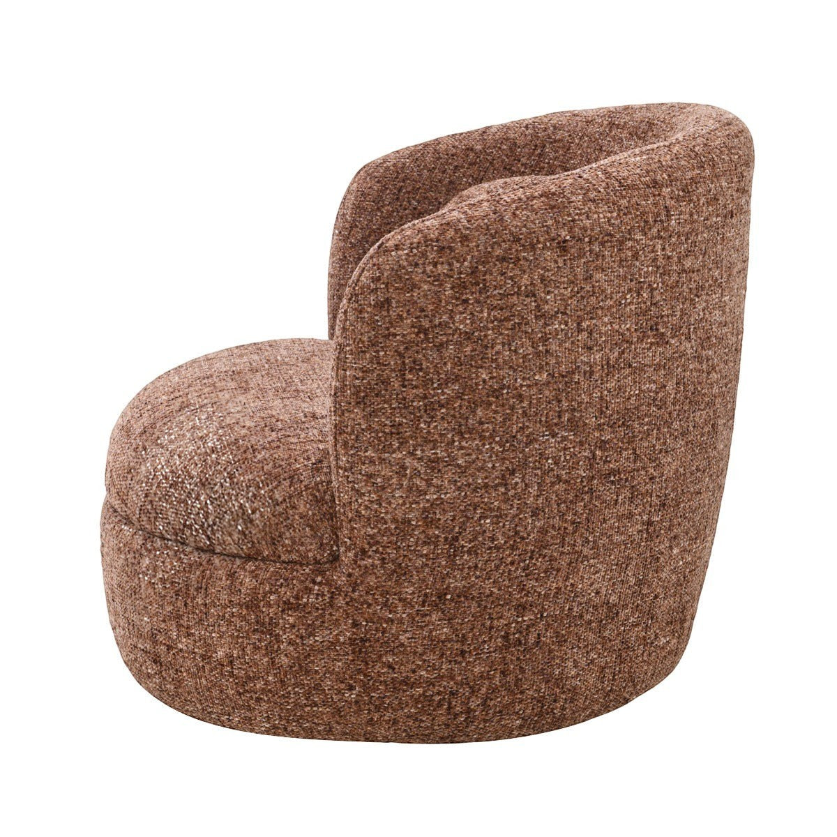 Kayu Living Britt burgundy swivel armchair with a rounded high-back design and textured fabric upholstery