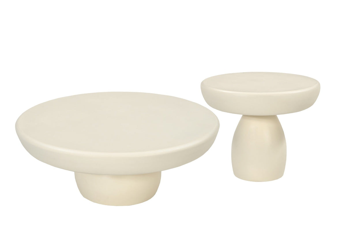 Kayu Living Brix Dune coffee tables in beige beton ciré with a minimalist, contemporary round design.