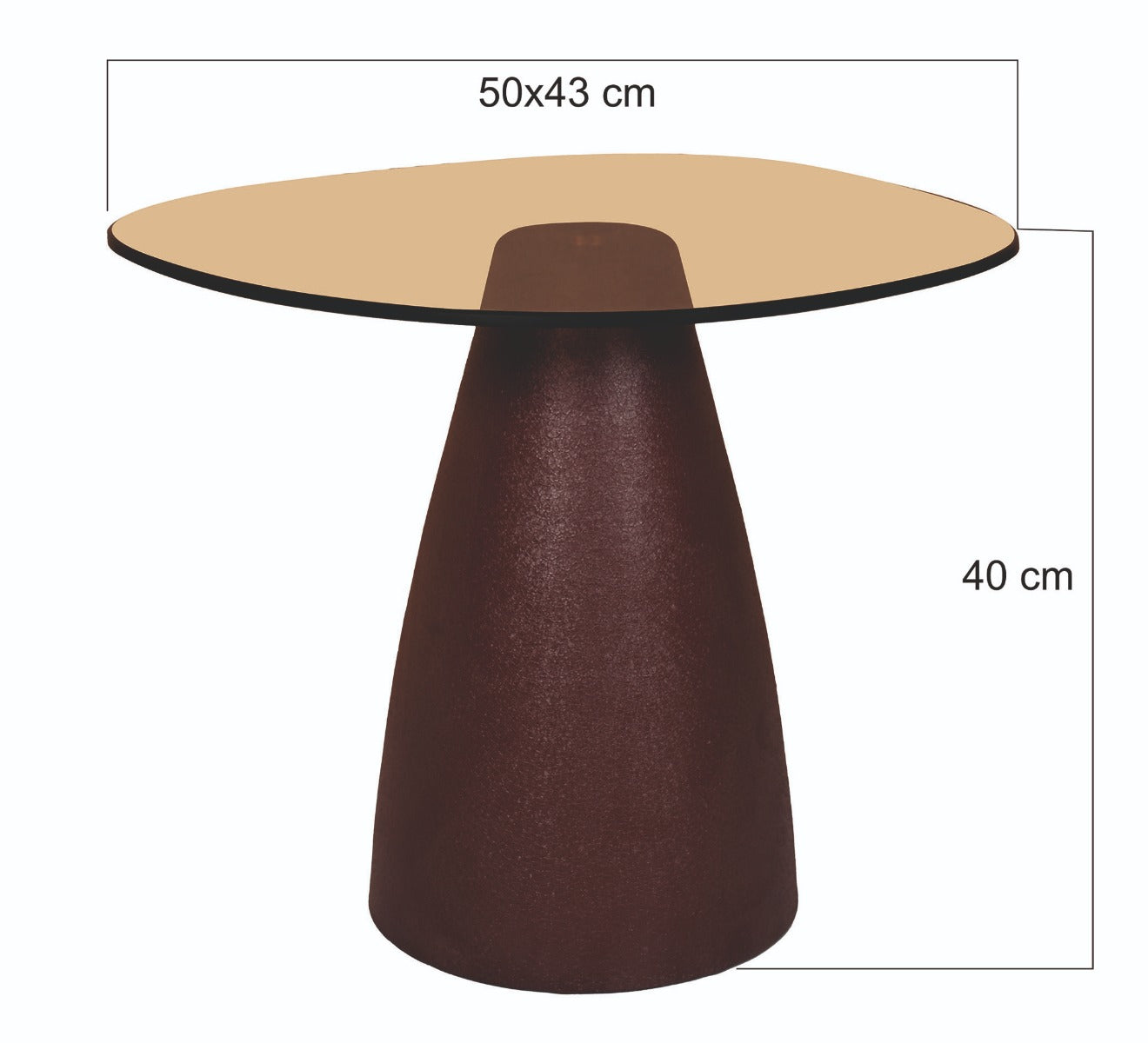 Kayu Living Brix Mylon coffee table featuring a round smoked-glass top and a burgundy steel pedestal base.