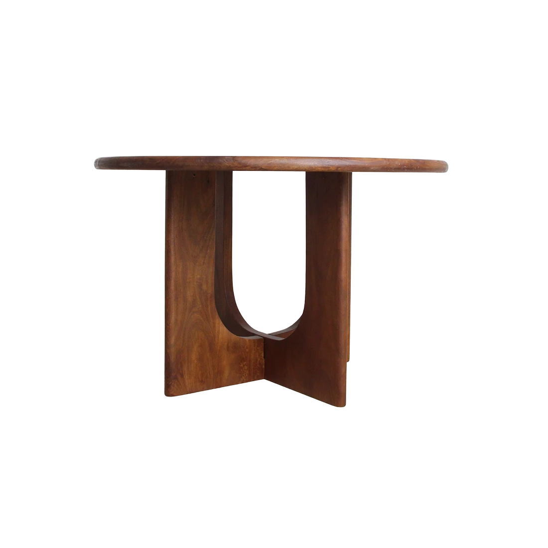 Kayu Living Bullnose Coliseo round dining table in solid mango wood with a unique cross-shaped base