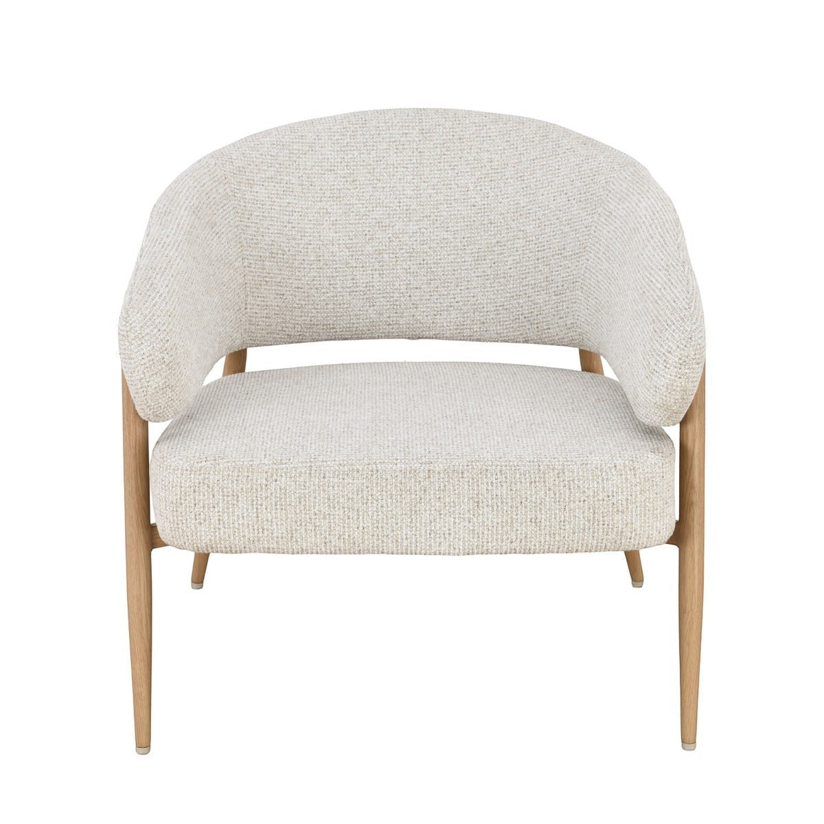 Kayu Living Dilan Hush lounge chair in natural textured fabric with curved seat and light oak wood frame