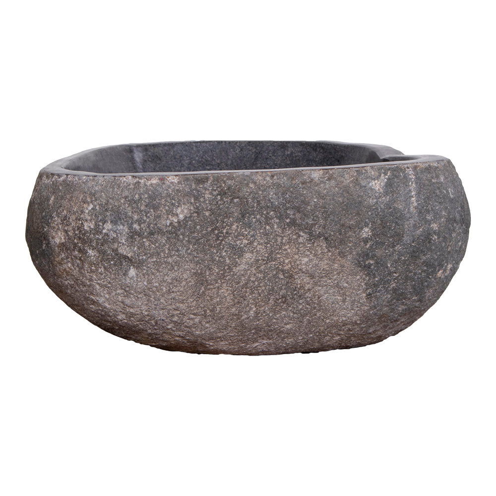 Kayu Living Donau riverstone sink with a natural grey textured exterior and organic sculptural basin shape.