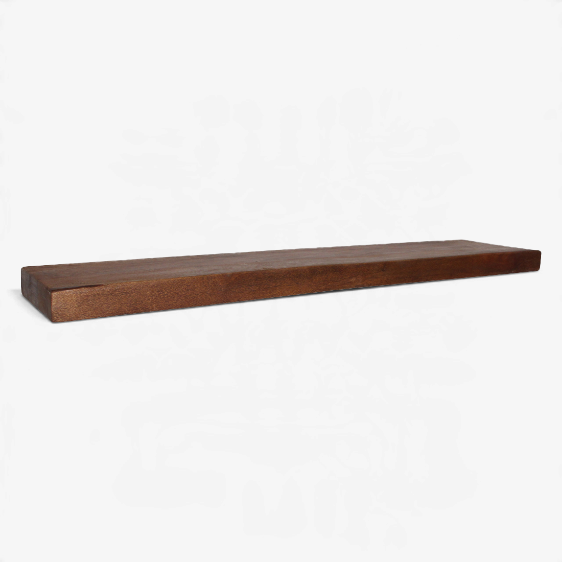 Kayu Living Factory floating wall shelf made from dark reclaimed FSC-recycled wood with a sleek industrial design.
