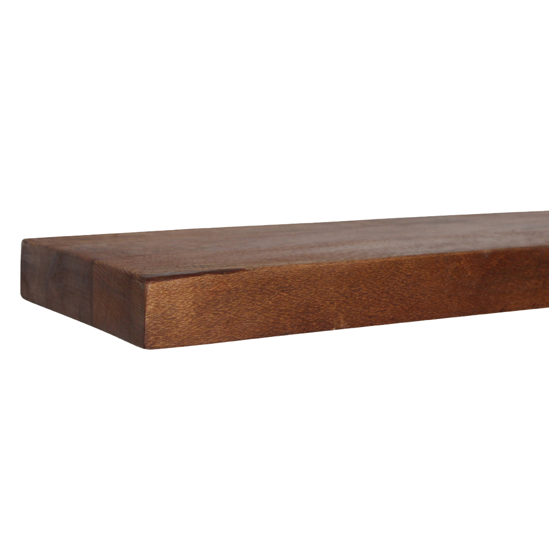 Kayu Living Factory floating wall shelf in dark reclaimed FSC-recycled wood with a thick, industrial design.