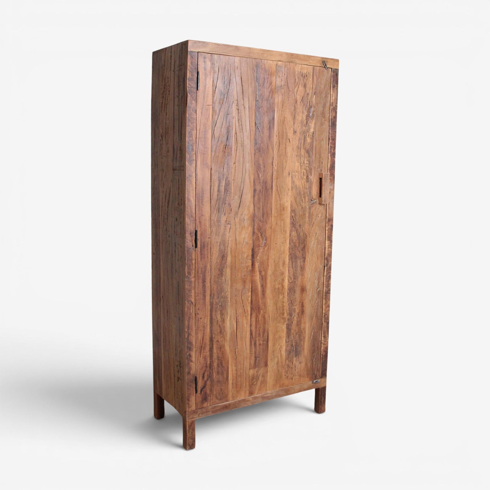 Kayu Living Farmwood cabinet made from rustic FSC-recycled wood with a single door and natural warm patina.