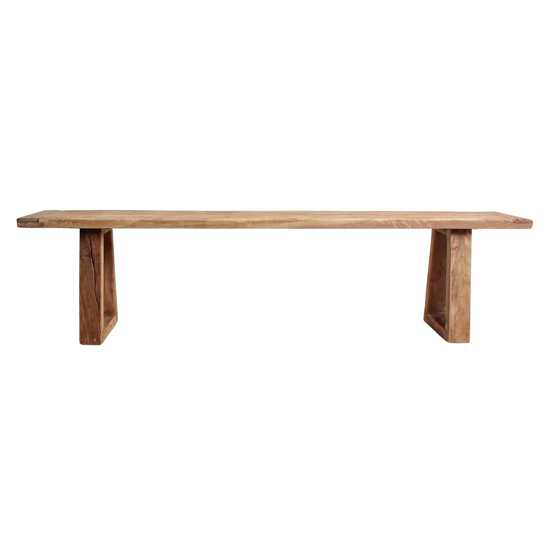 Kayu Living Farmwood 180cm dining bench made from sustainable recycled wood with a rustic grain and sturdy leg design.