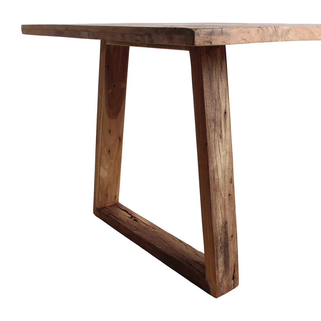 Kayu Living Farmwood dining table made from recycled brown wood beams with natural grain and rustic texture