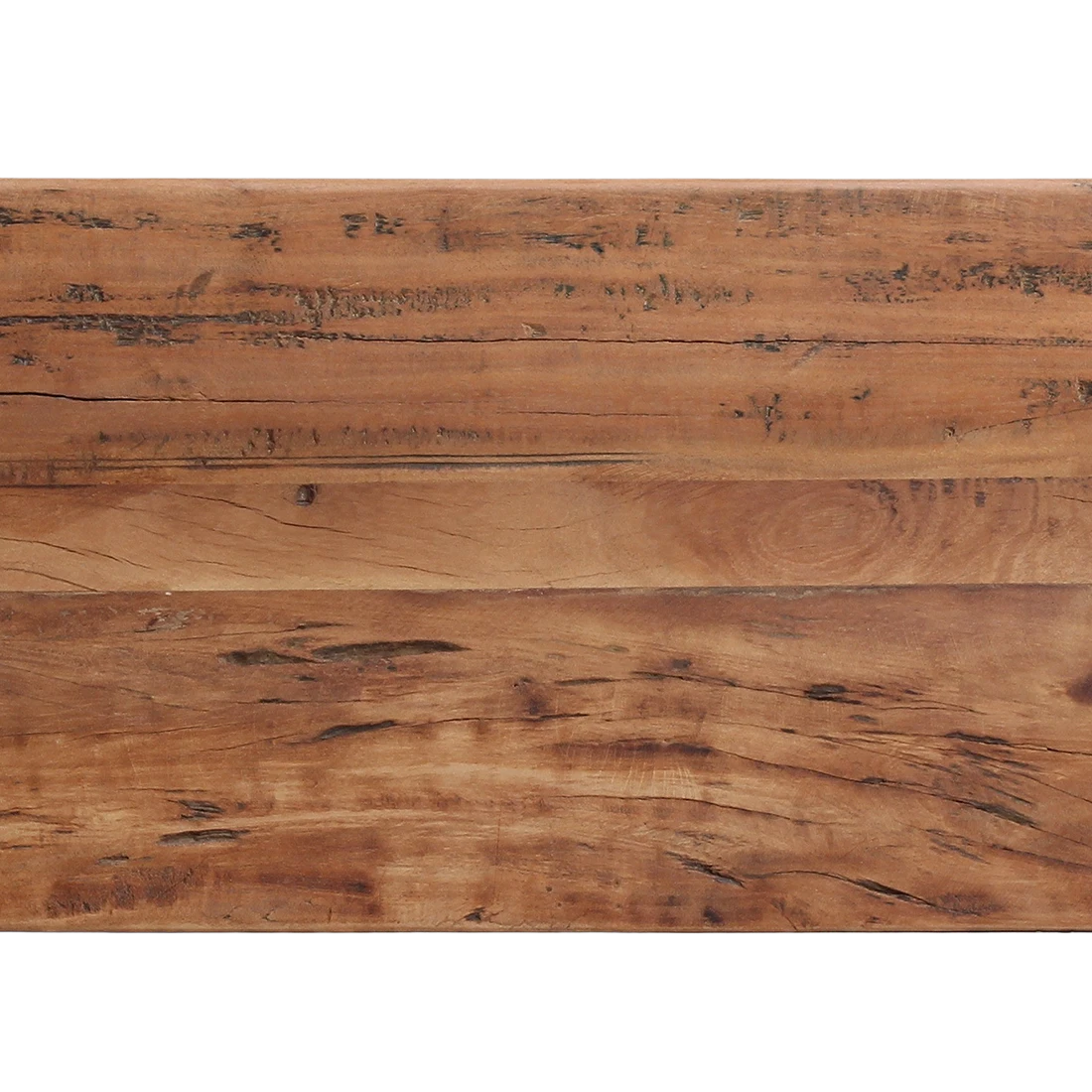 Kayu Living Farmwood console table surface showing natural wood grain, knots, and rustic recycled beam texture.