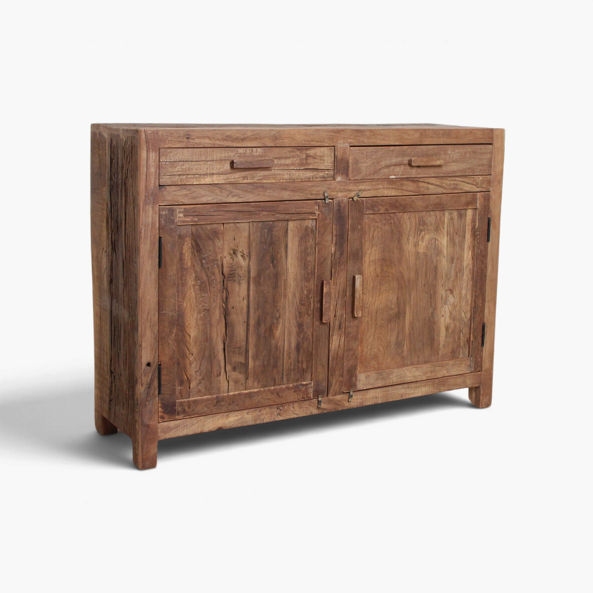 Kayu Living Farmwood sideboard in brown recycled wood with two drawers and two doors featuring a rustic grain finish.