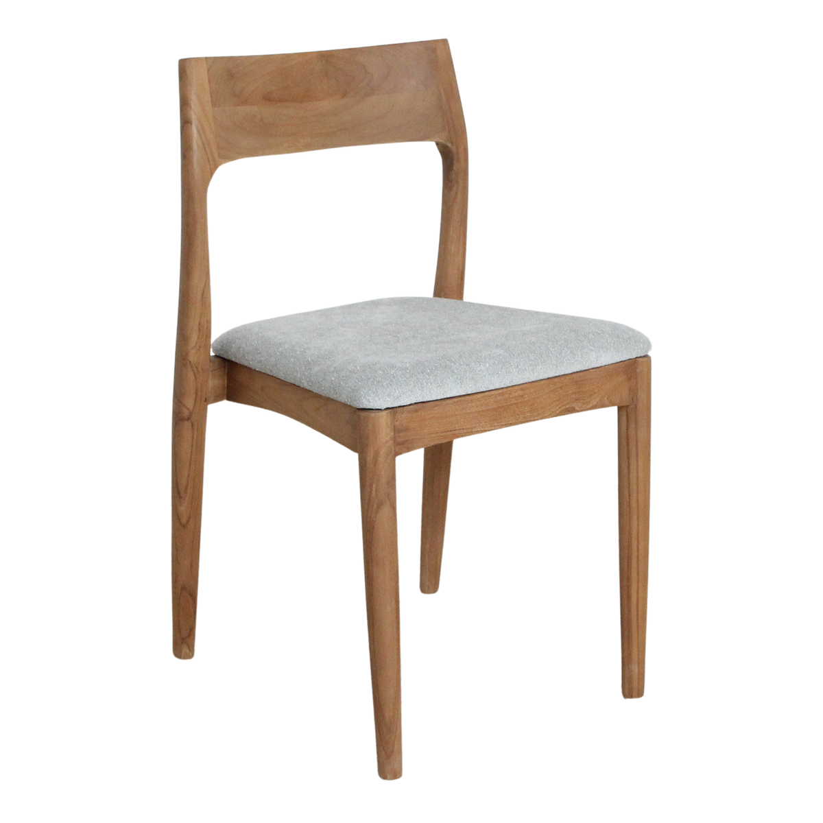 Kayu Living Freya dining chair crafted from sustainable teak wood with a light green upholstered seat