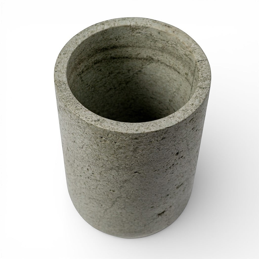 Kayu Living green onyx stone wine cooler and vase with unique veining and organic texture.