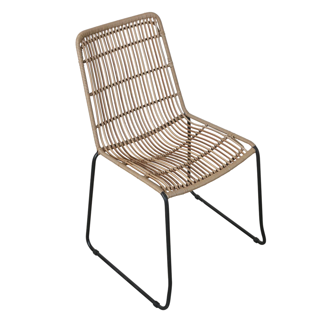 Kayu Living Jane natural synthetic rattan garden chair with a black metal frame for outdoor patio seating.