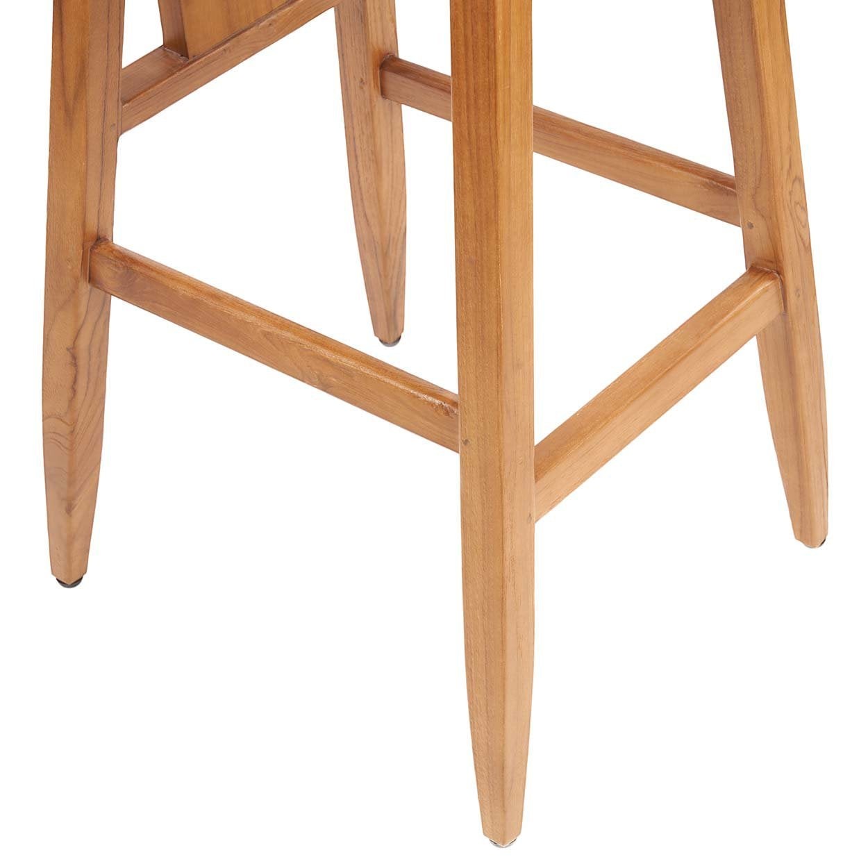 Kayu Living LovYa teak barstool with tapered legs and natural wood finish for modern dining room seating.