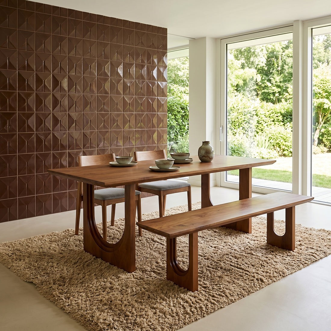 Kayu Living 200cm reclaimed mango wood dining table with bullnose chamfered edges and unique U-shaped legs
