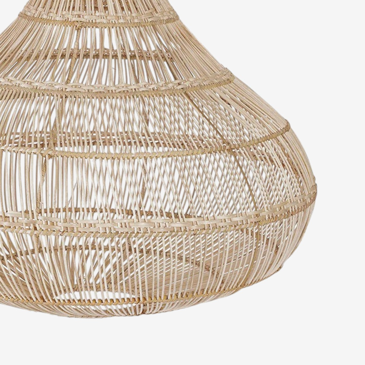 Kayu Living natural teardrop pendant lamp made of woven rattan. Adds warmth and texture to boho or coastal interiors.