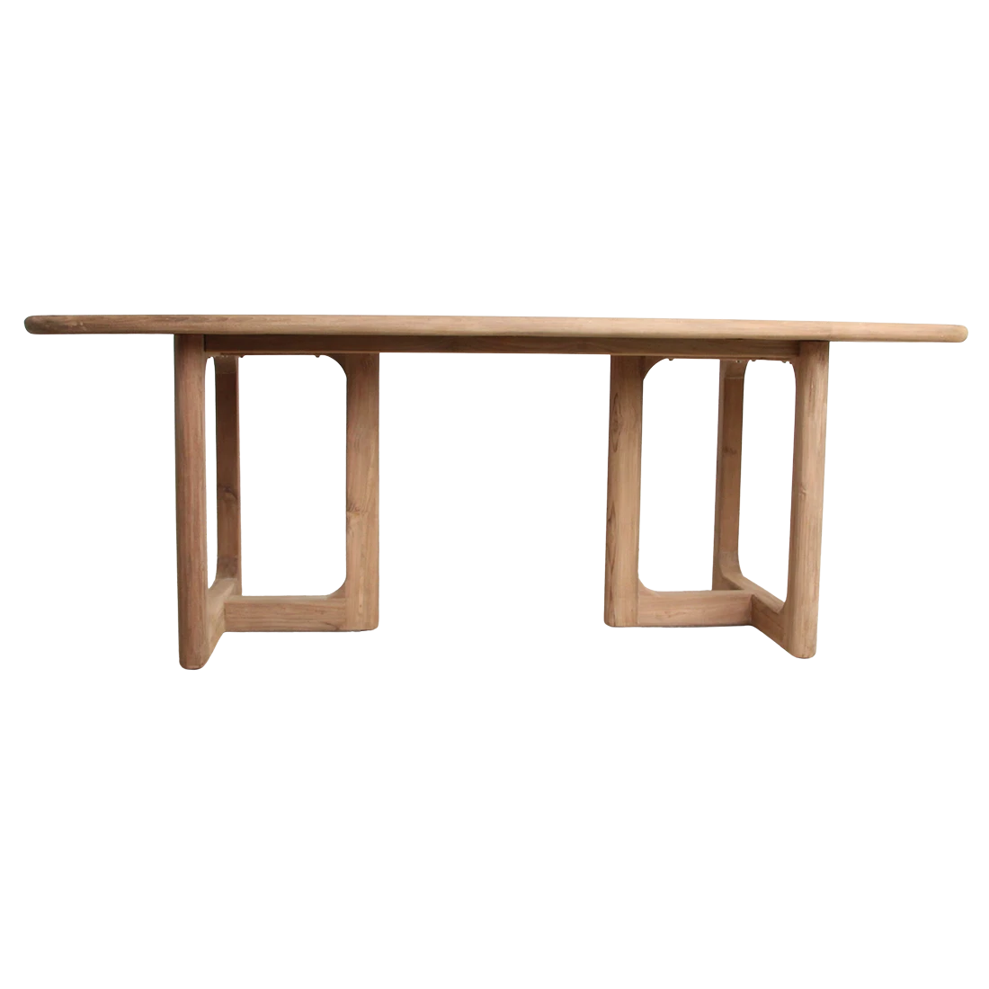 Kayu Living Primavera 200cm garden table made from recycled teak with rounded edges and organic U-shaped legs.