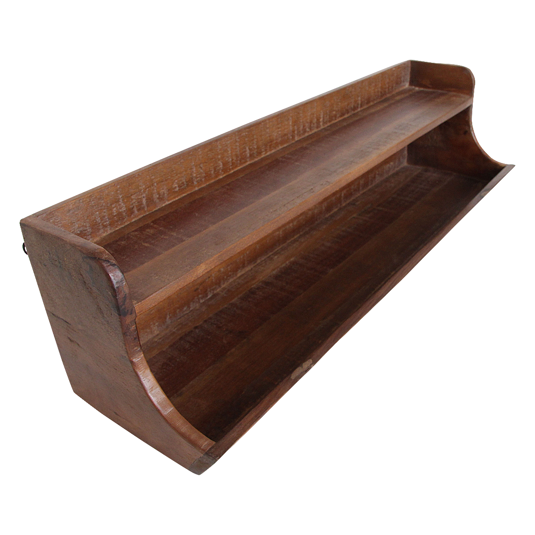 Kayu Living double-level wall storage shelf made from dark FSC-recycled hardwood with a raised protective edge.