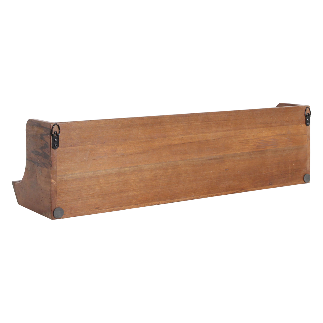 Kayu Living Factory wall storage shelf made from FSC-recycled hardwood with a double-level design and metal mounts.
