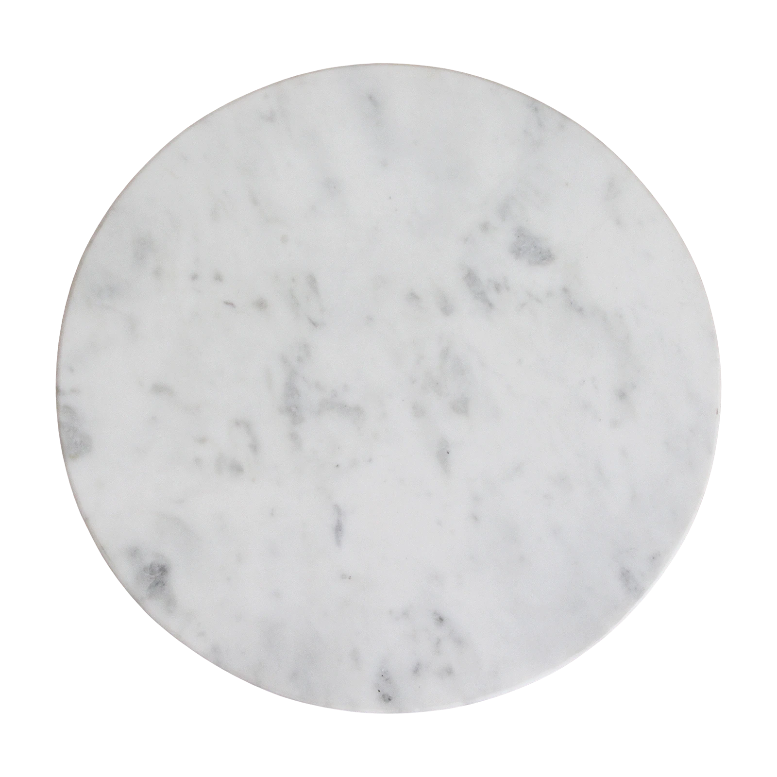 Kayu Living Sarawak round white marble side table top with unique grey veining viewed from above