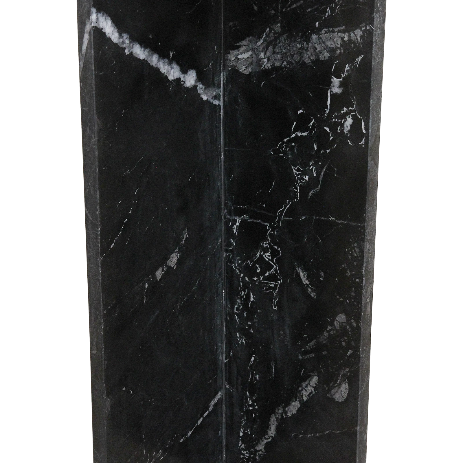 Kayu Living Shanghai black marble side table featuring a bold silhouette with unique white veining patterns.