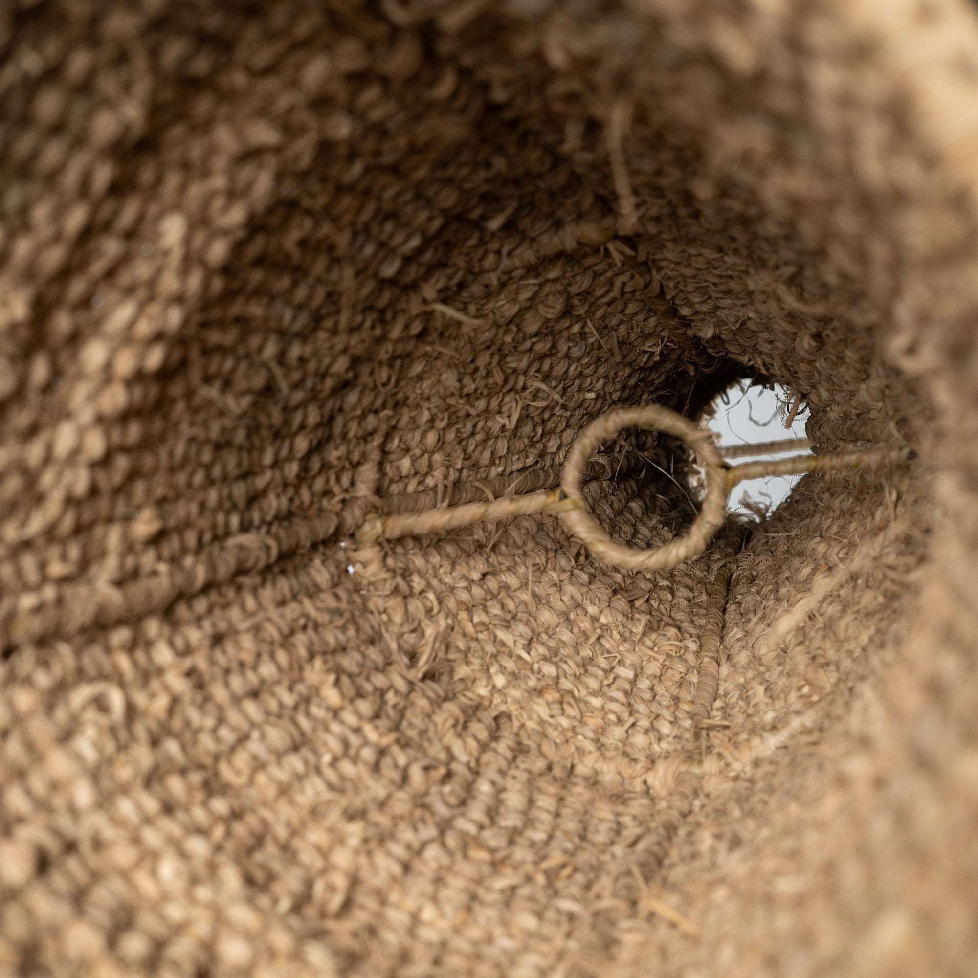 Kayu Living Sisal Pendant - Wasp House lampshade, natural woven sisal material, rustic texture, circular fitting inside.