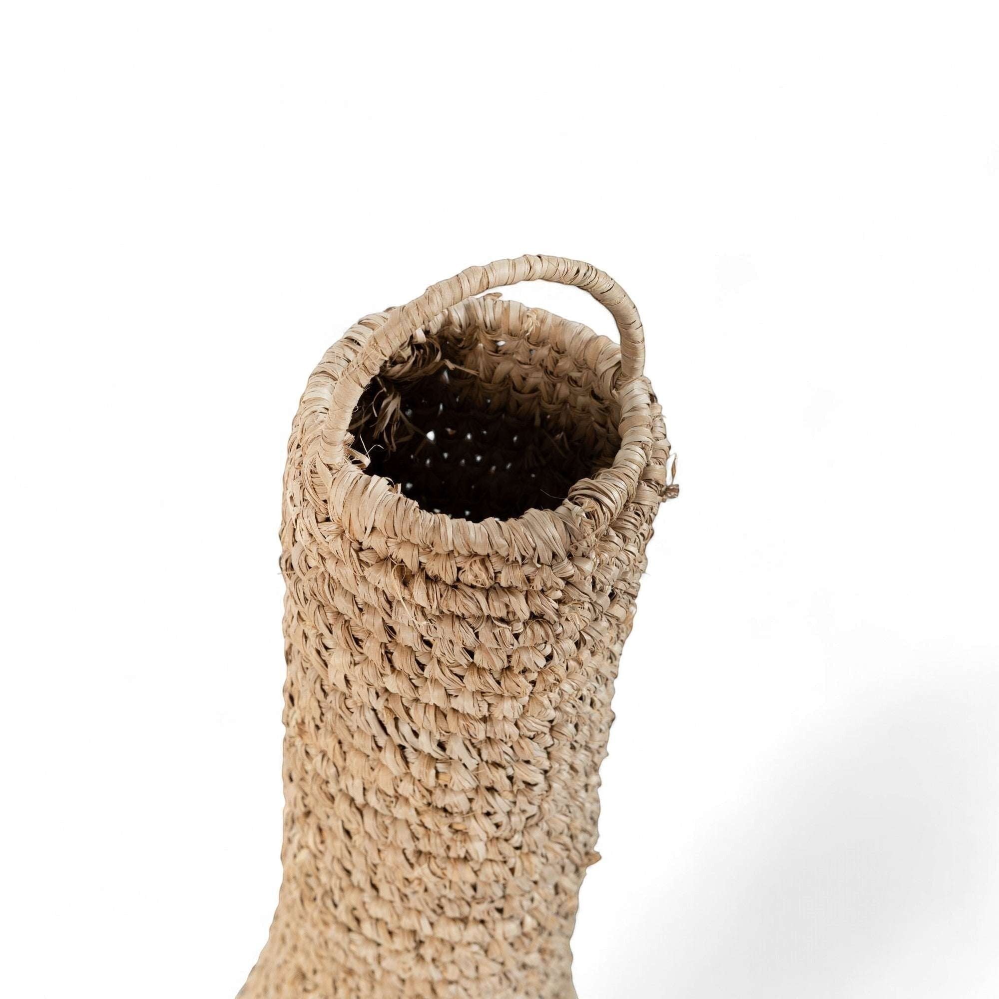 Kayu Living natural sisal pendant lampshade with a woven texture and a small handle at the top.