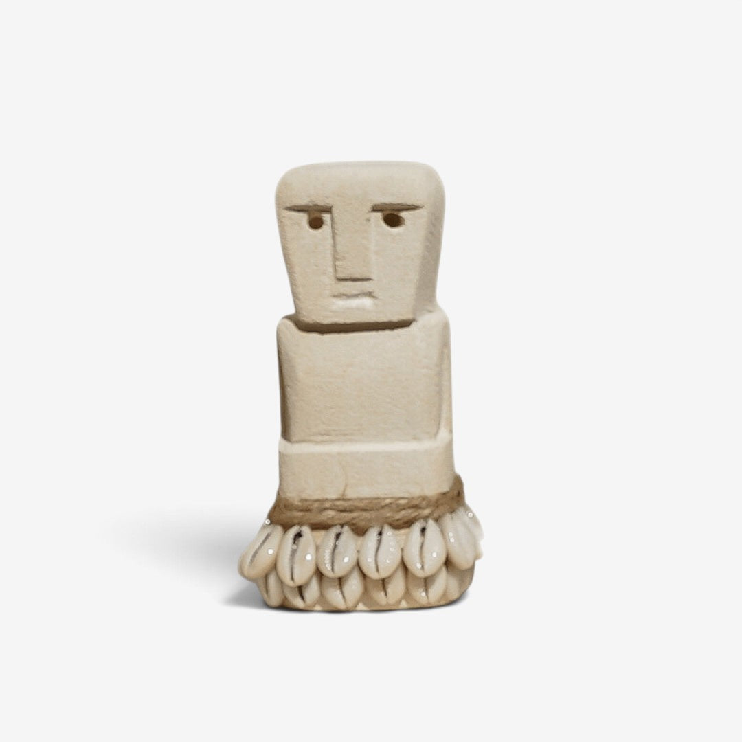 Kayu Living handmade 13cm natural stone figurine with a shell skirt, featuring a unique boho style design.