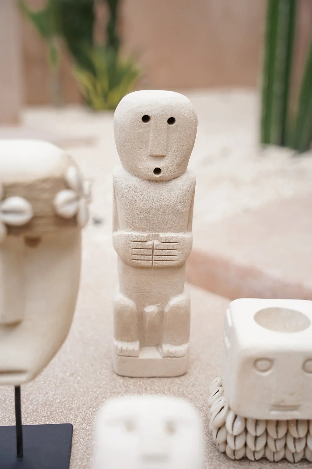Kayu Living handmade natural stone gatekeeper figurine with minimalist carved features for indoor decor