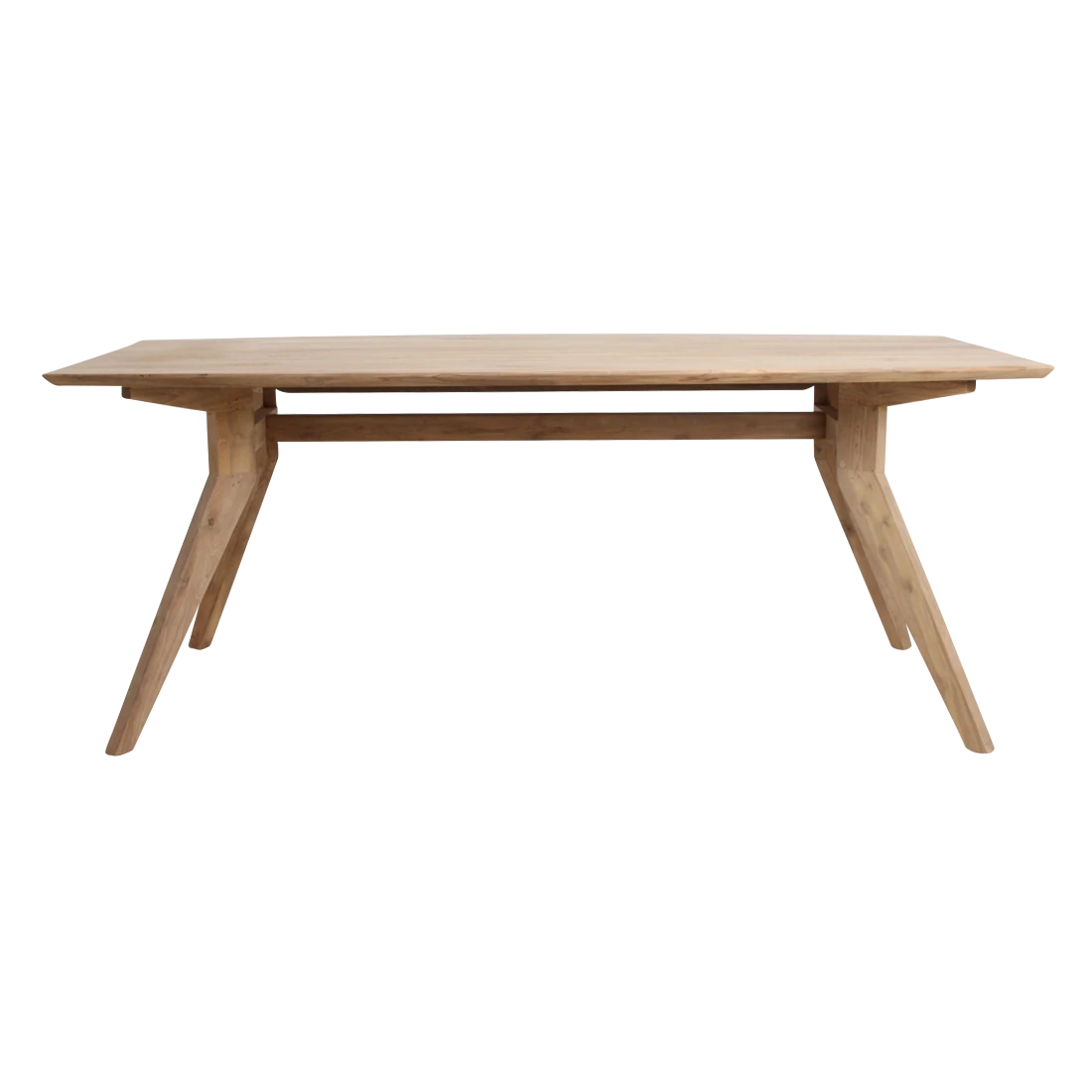 Kayu Living Studio 200 cm dining table made of natural teak wood with angled legs. Suitable for indoor and outdoor use.