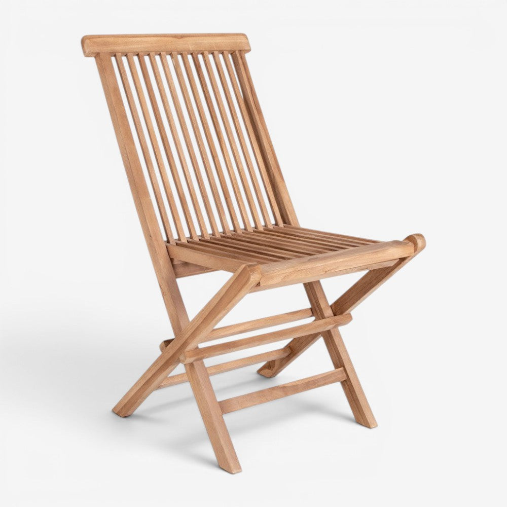 Kayu Living Toledo natural teak wood folding dining chair with a slatted back and seat design