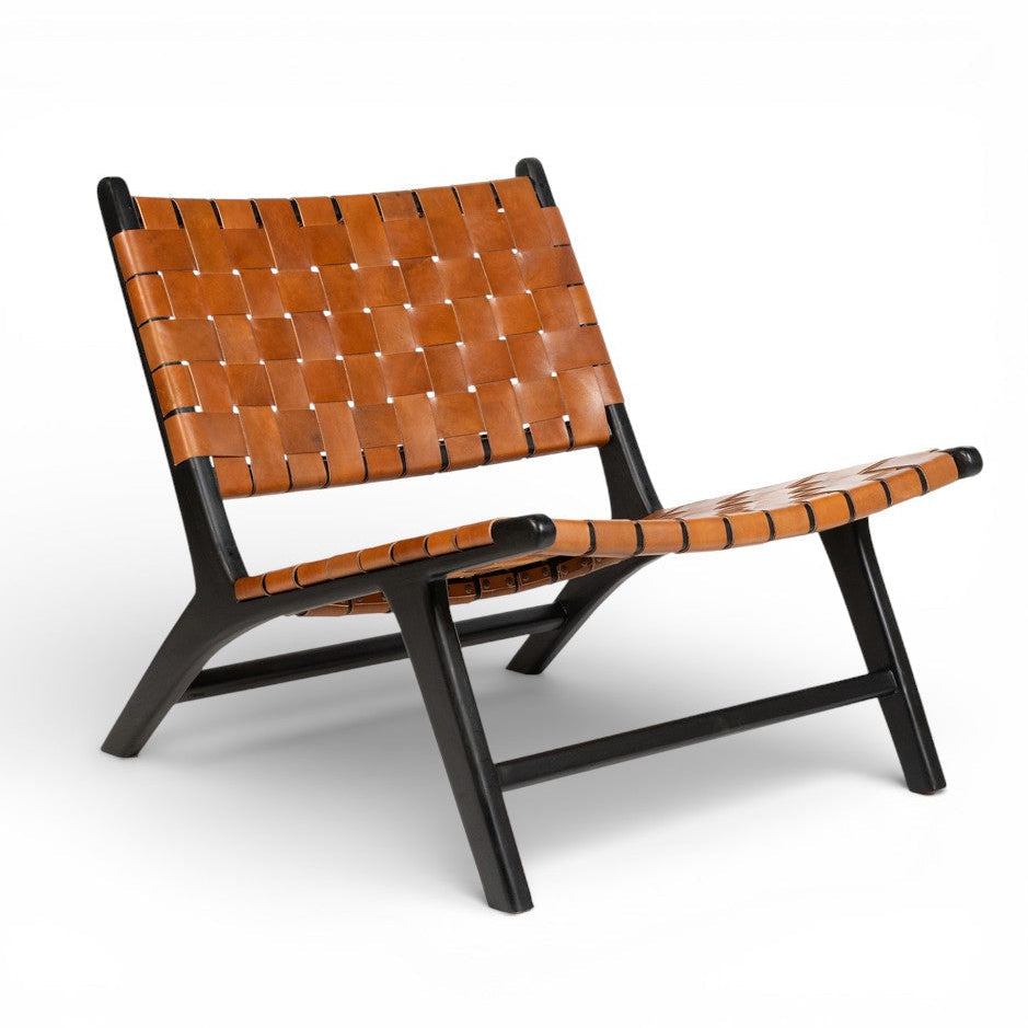 Chair with brown woven backrest and seat on a white background