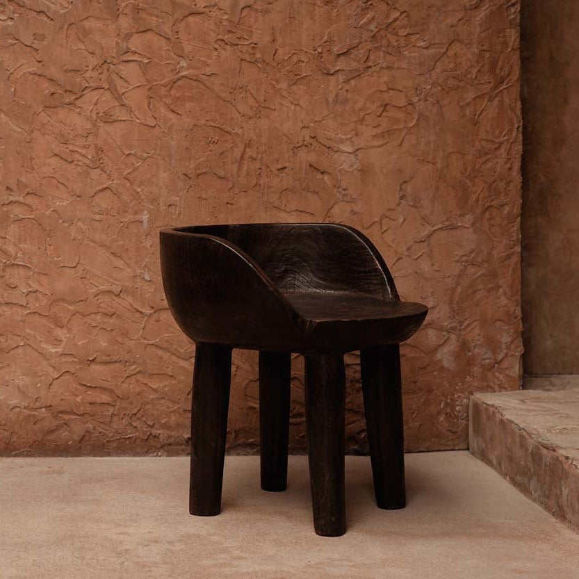 Dark walnut Bazar Bizar Antwerp The Sit Happens Low Chair with wooden legs and cushioned seat, modern and stylish living room furniture