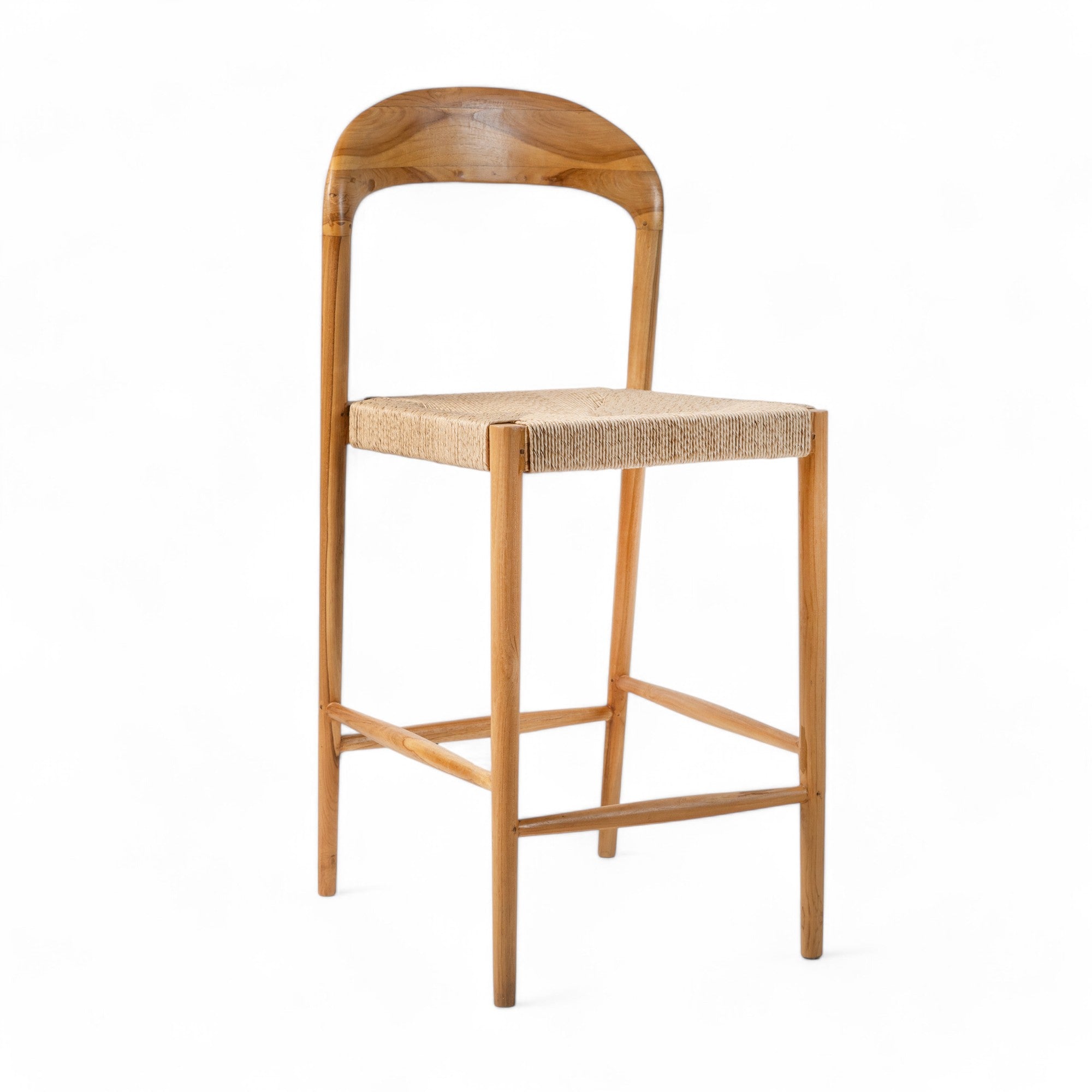 Counter Stool in Solid Teak and Handwoven Rope