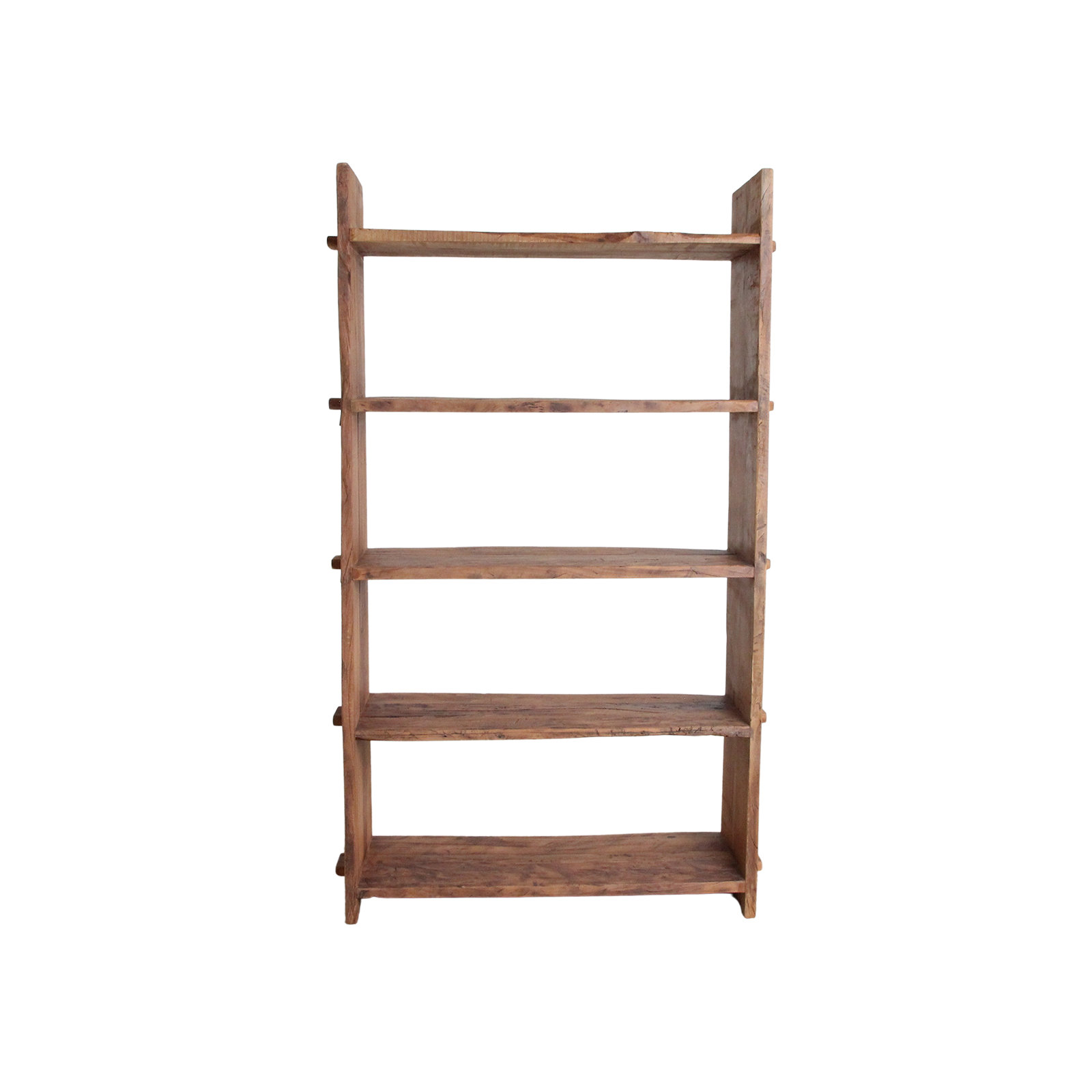 Raw Materials Farmwood storage rack with multiple wooden shelves for organized home or garage storage solutions.