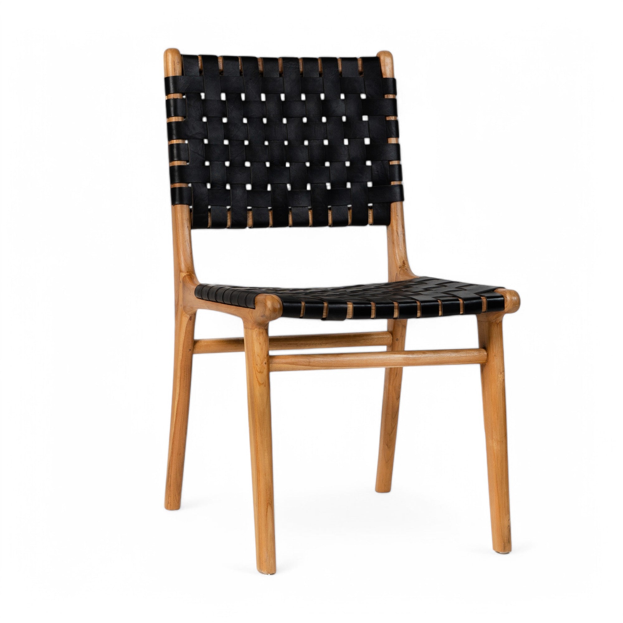 Chair in Solid Teak and Handwoven Leather